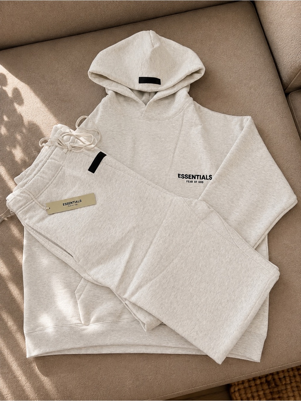 ESSENTIALS Light Oatmeal Hoodie and Joggers Set